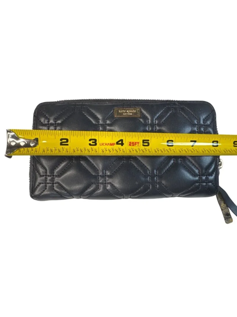 Kate Spade Black Quilted Leather Zip-Around Wallet With Polka Dot Interior